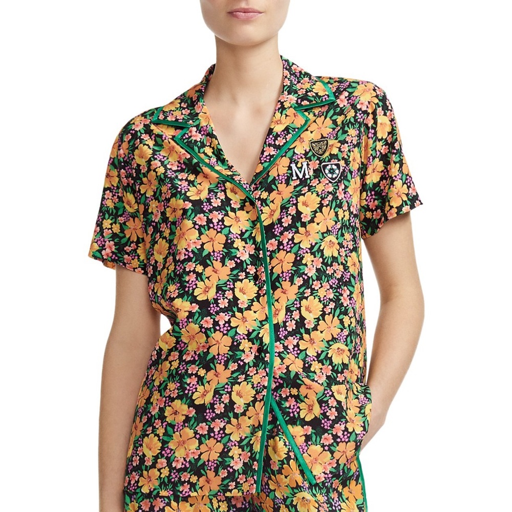 NWOT Maje Cikael Piped Floral-Motif Shirt